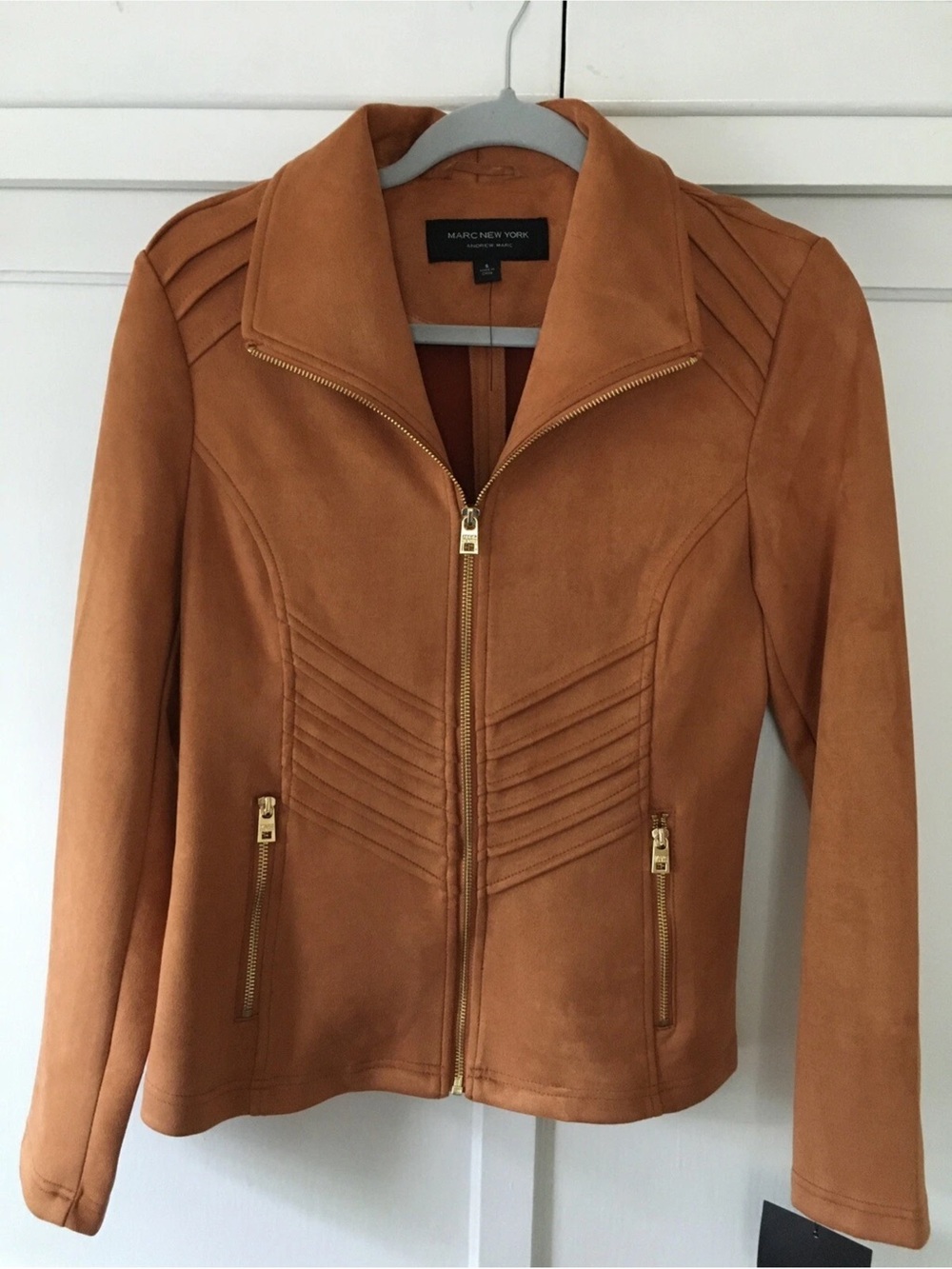 Marc New York Tan Suede Zip-Front Jacket with Gold Hardware